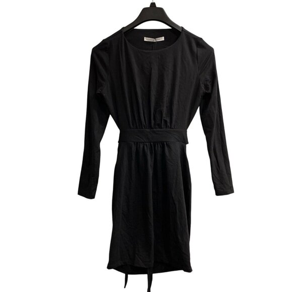Susana‎ Monaco Mini Dress Womens L Black Jersey Knit Crew Tie Open Back Stretch - Picture 1 of 7